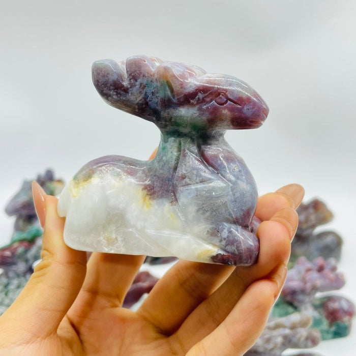 13 Pieces Beautiful Ocean Jasper Sika Deer Carving