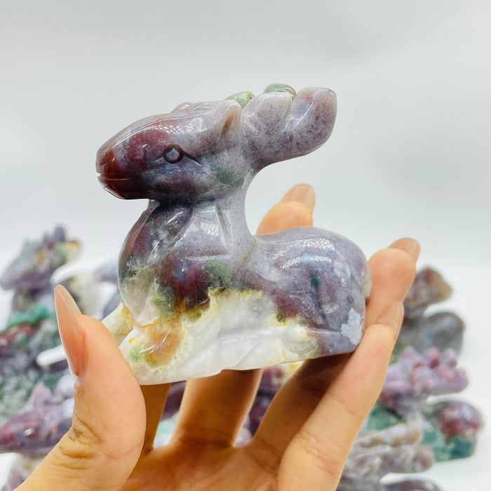 13 Pieces Beautiful Ocean Jasper Sika Deer Carving