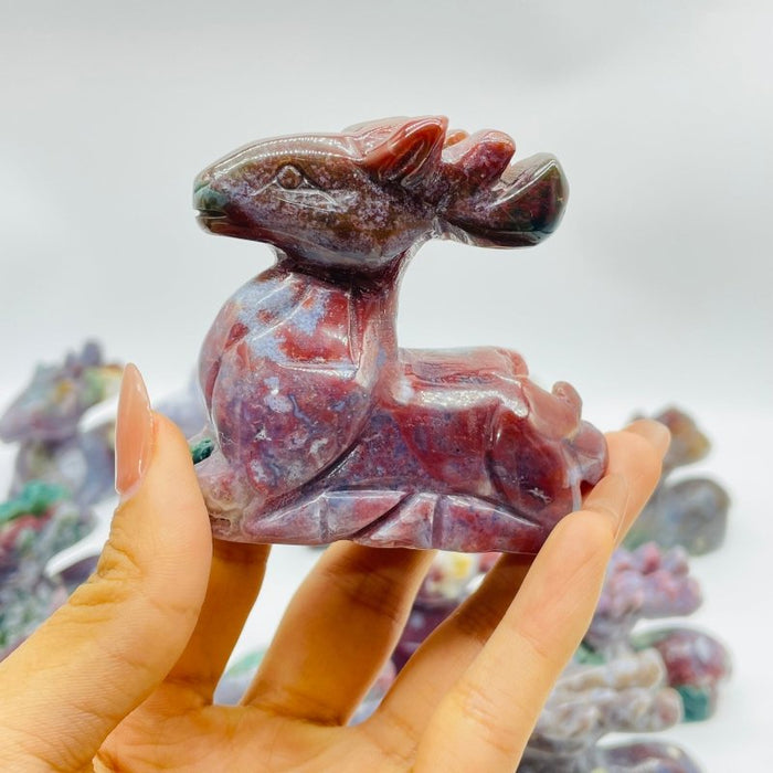 13 Pieces Beautiful Ocean Jasper Sika Deer Carving