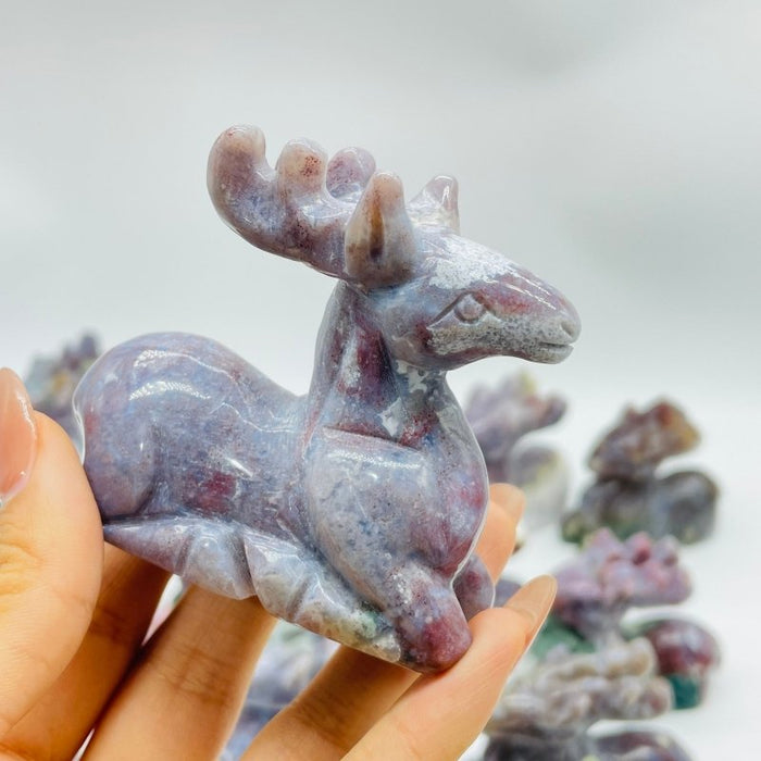 13 Pieces Beautiful Ocean Jasper Sika Deer Carving