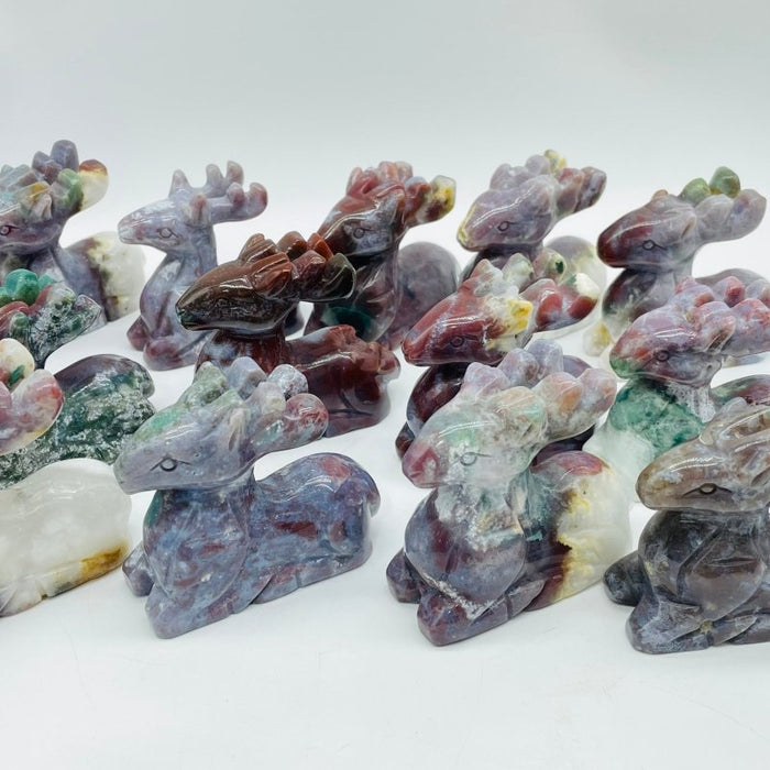 13 Pieces Beautiful Ocean Jasper Sika Deer Carving
