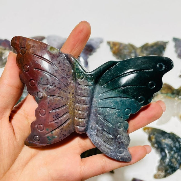 13 Pieces Colourful Ocean Jasper Large Butterfly Carving