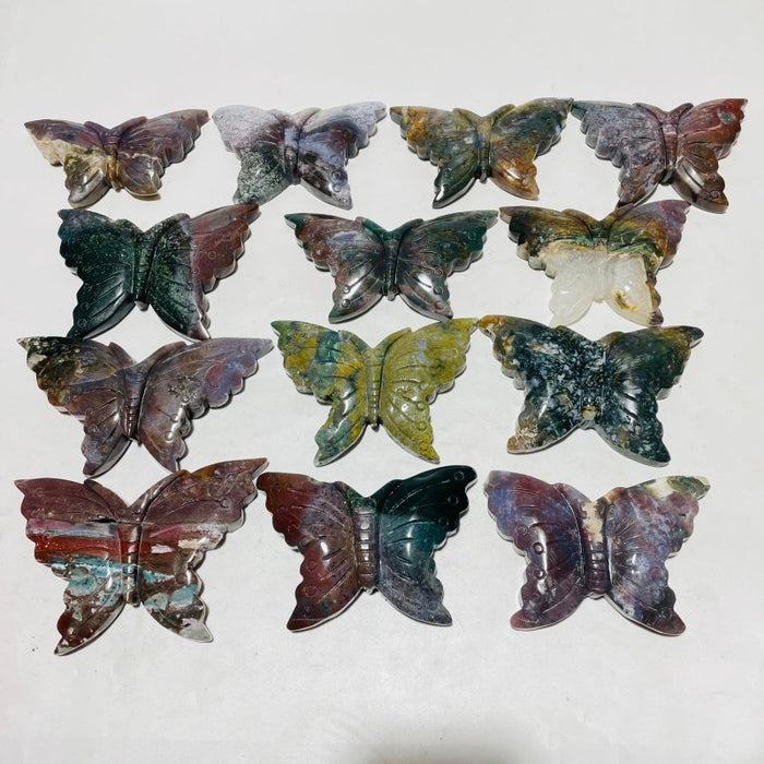 13 Pieces Colourful Ocean Jasper Large Butterfly Carving