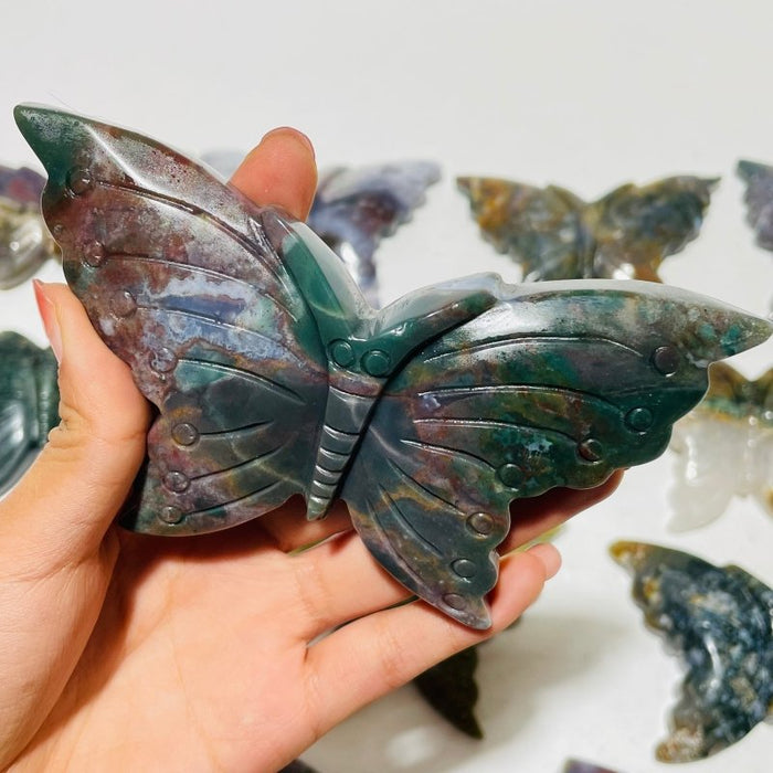 13 Pieces Colourful Ocean Jasper Large Butterfly Carving