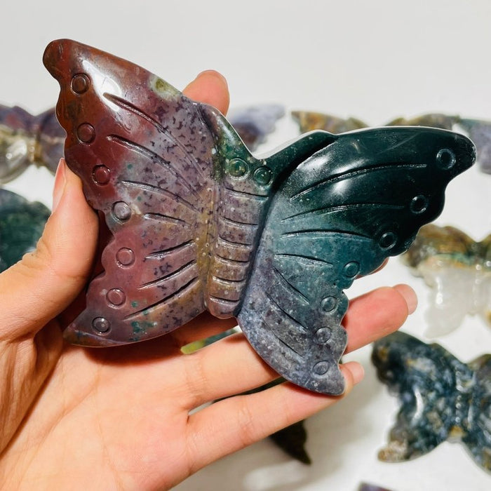 13 Pieces Colourful Ocean Jasper Large Butterfly Carving