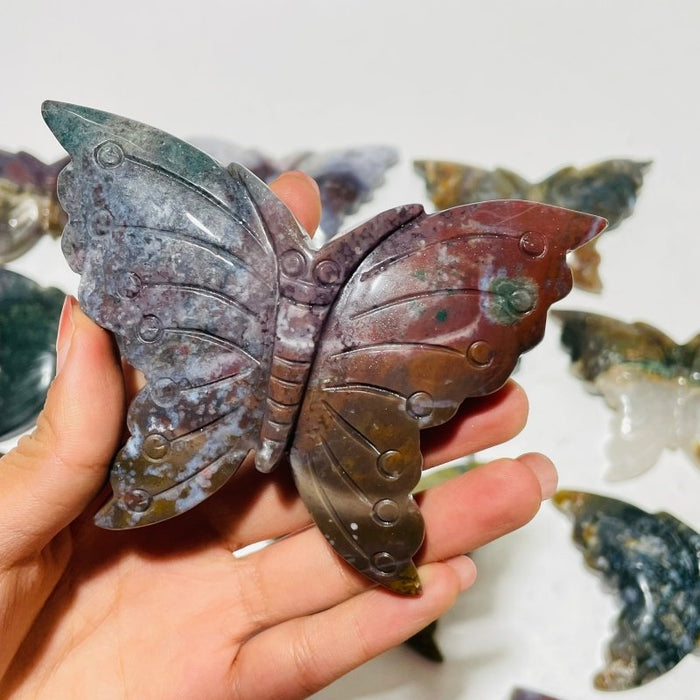 13 Pieces Colourful Ocean Jasper Large Butterfly Carving