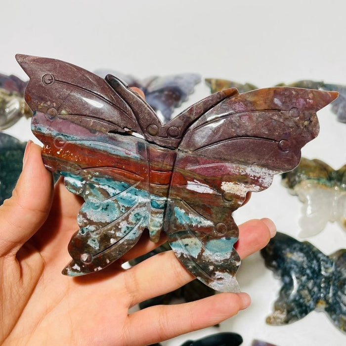 13 Pieces Colourful Ocean Jasper Large Butterfly Carving