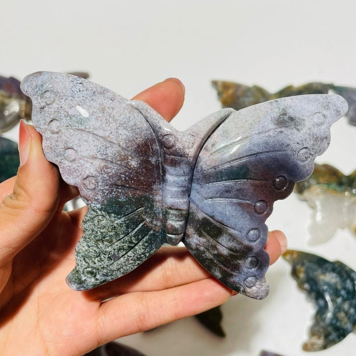 13 Pieces Colourful Ocean Jasper Large Butterfly Carving