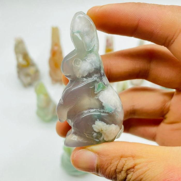 13 Pieces High Quality Sakura Flower Agate Rabbit Carving