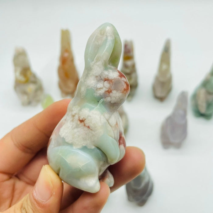 13 Pieces High Quality Sakura Flower Agate Rabbit Carving