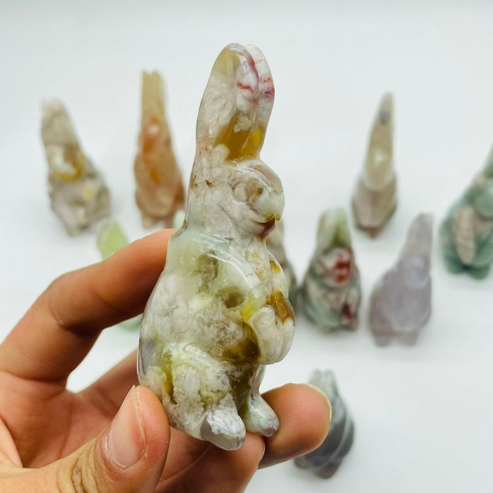 13 Pieces High Quality Sakura Flower Agate Rabbit Carving