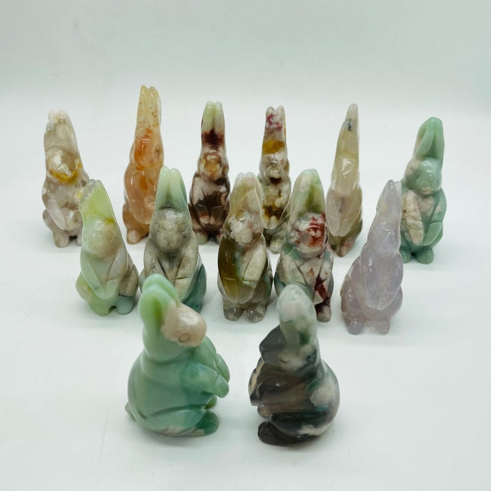 13 Pieces High Quality Sakura Flower Agate Rabbit Carving