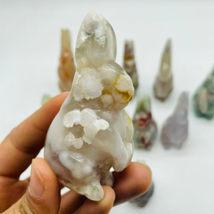 13 Pieces High Quality Sakura Flower Agate Rabbit Carving
