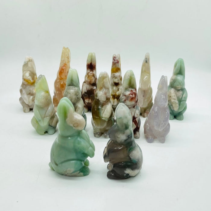13 Pieces High Quality Sakura Flower Agate Rabbit Carving
