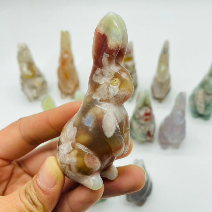 13 Pieces High Quality Sakura Flower Agate Rabbit Carving