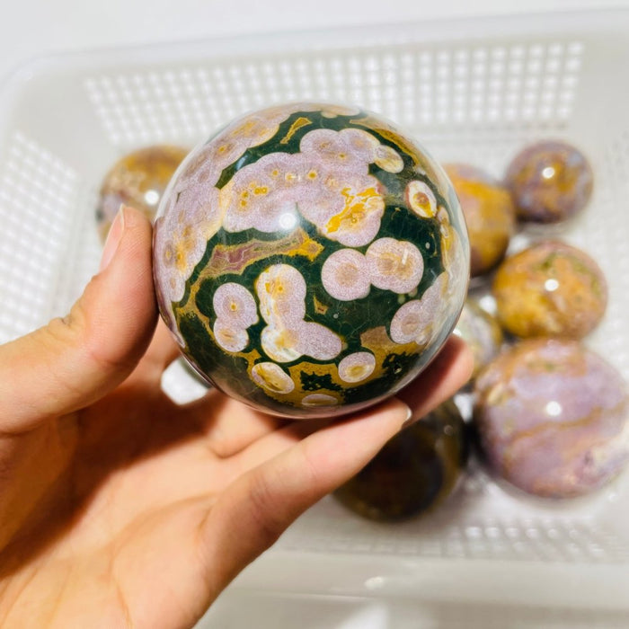13 Pieces High Quality Vein Yellow Pink Ocean Jasper Spheres