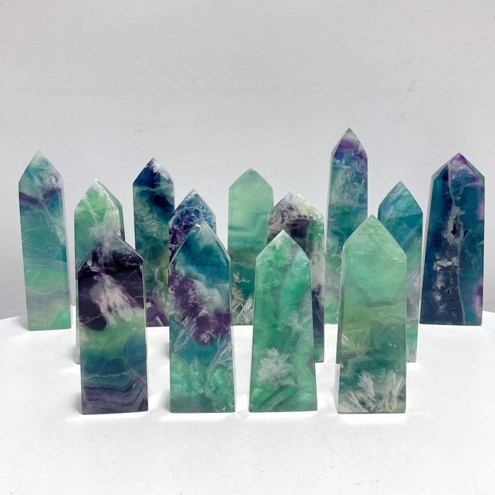 13 Pieces Large Feather Fluorite Four-Sided Tower Points