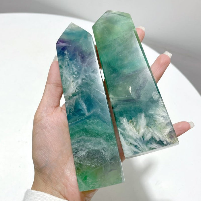 13 Pieces Large Feather Fluorite Four-Sided Tower Points