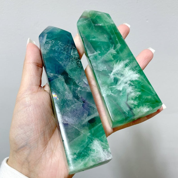 13 Pieces Large Feather Fluorite Four-Sided Tower Points