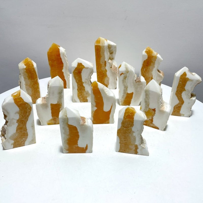 13 Pieces Large Yellow Calcite Tower Raw Side