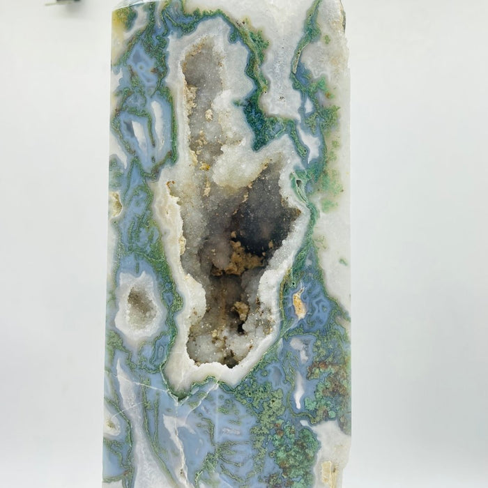 13in Large Unique Druzy Moss Agate Tower