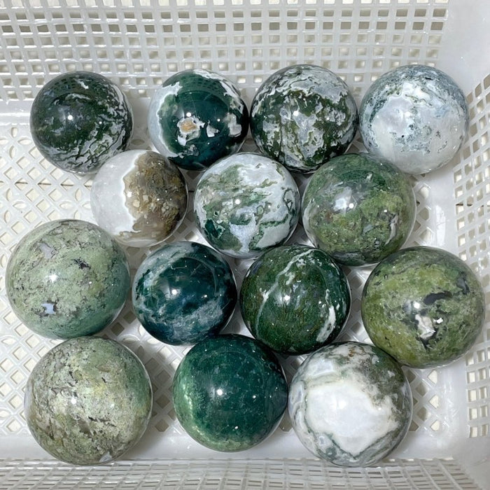 14 Pieces Beautiful Moss Agate Spheres