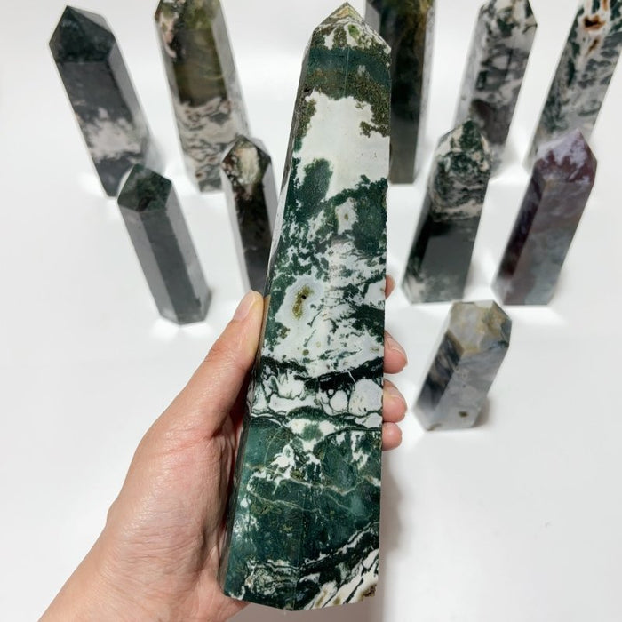 14 Pieces Fat Moss Agate Crystal Tower Points