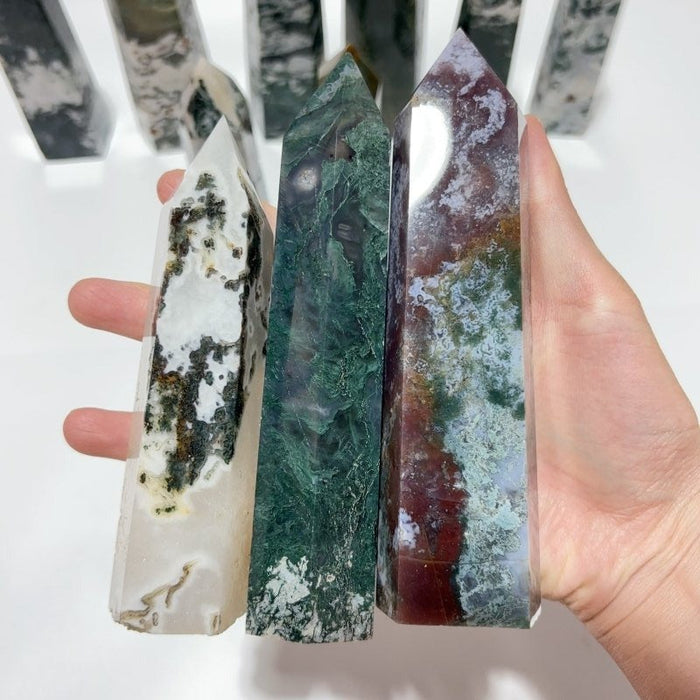 14 Pieces Fat Moss Agate Crystal Tower Points