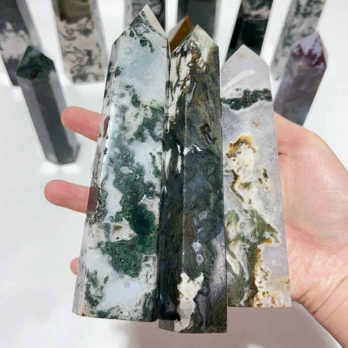 14 Pieces Fat Moss Agate Crystal Tower Points