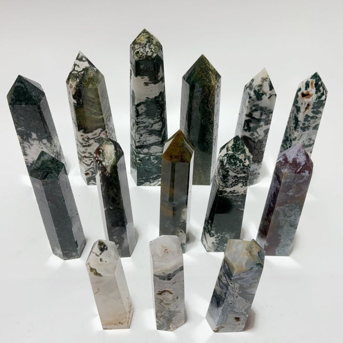 14 Pieces Fat Moss Agate Crystal Tower Points