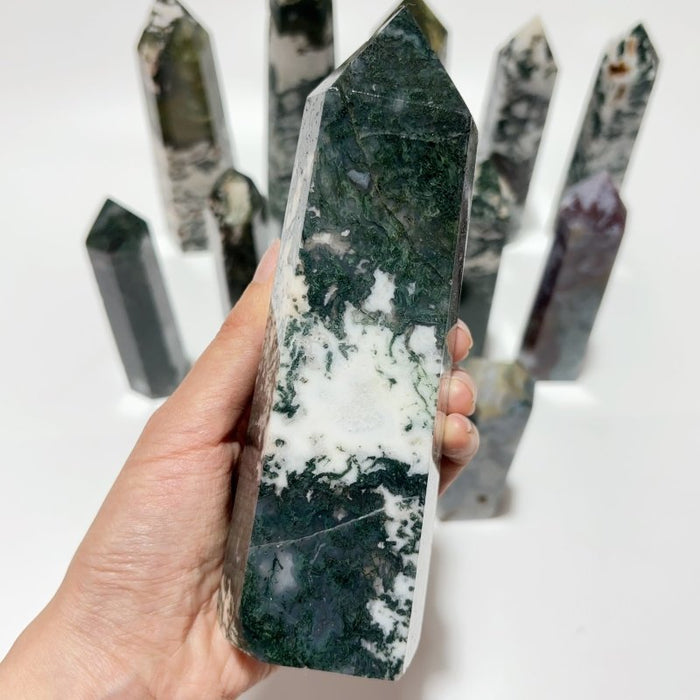 14 Pieces Fat Moss Agate Crystal Tower Points