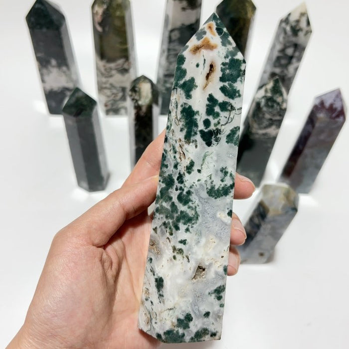 14 Pieces Fat Moss Agate Crystal Tower Points