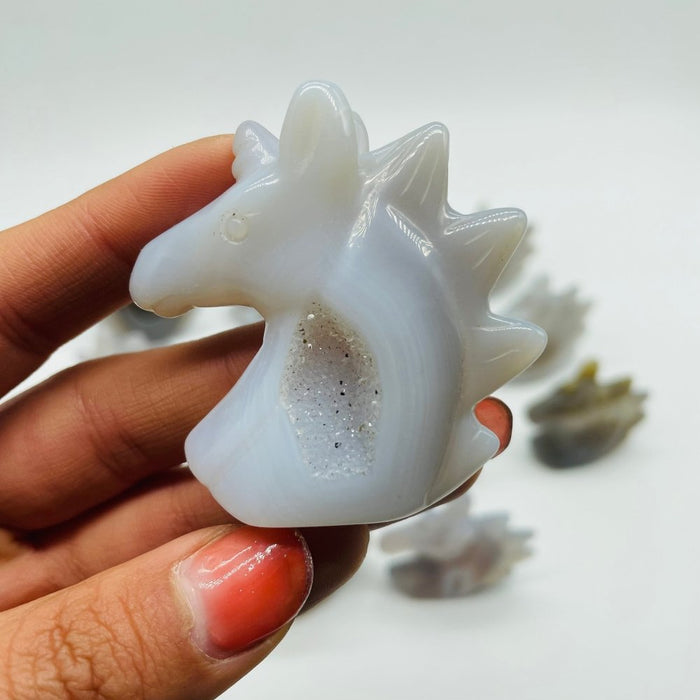 14 Pieces Geode Druzy Agate Stand Beautiful Unicorn Carving