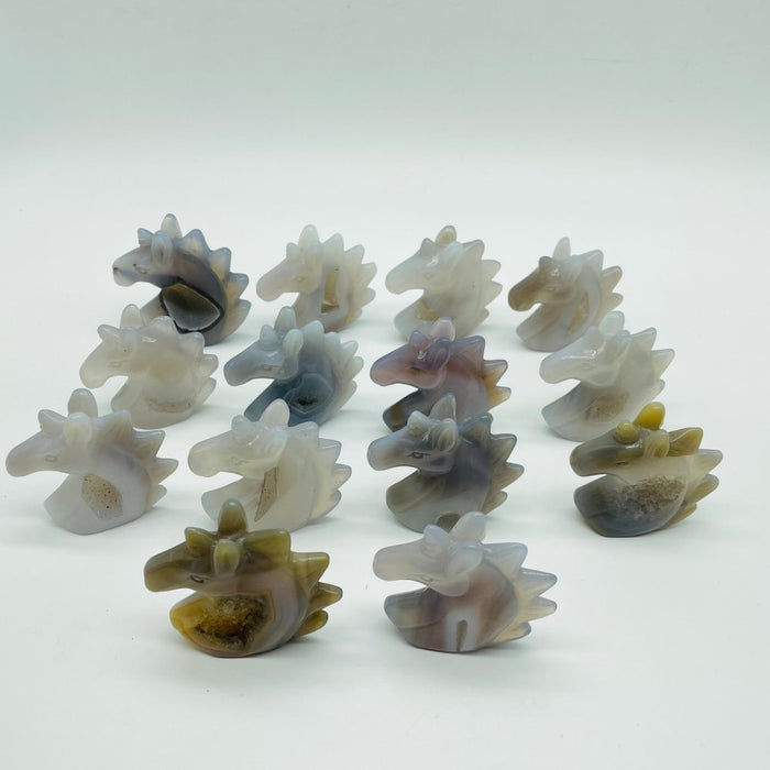 14 Pieces Geode Druzy Agate Stand Beautiful Unicorn Carving