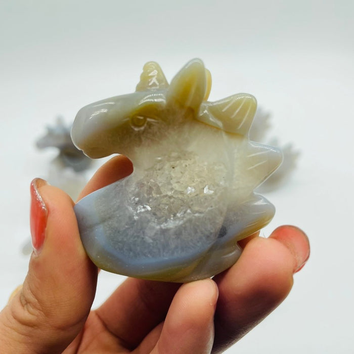 14 Pieces Geode Druzy Agate Stand Beautiful Unicorn Carving