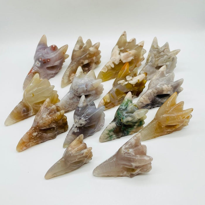 14 Pieces High Quality Sakura Flower Agate Dragon Bird Head Carving