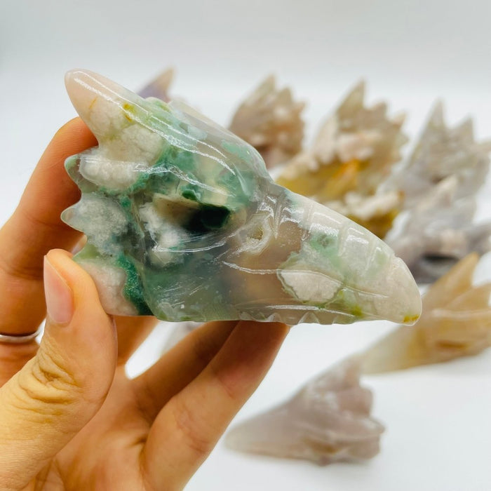 14 Pieces High Quality Sakura Flower Agate Dragon Bird Head Carving
