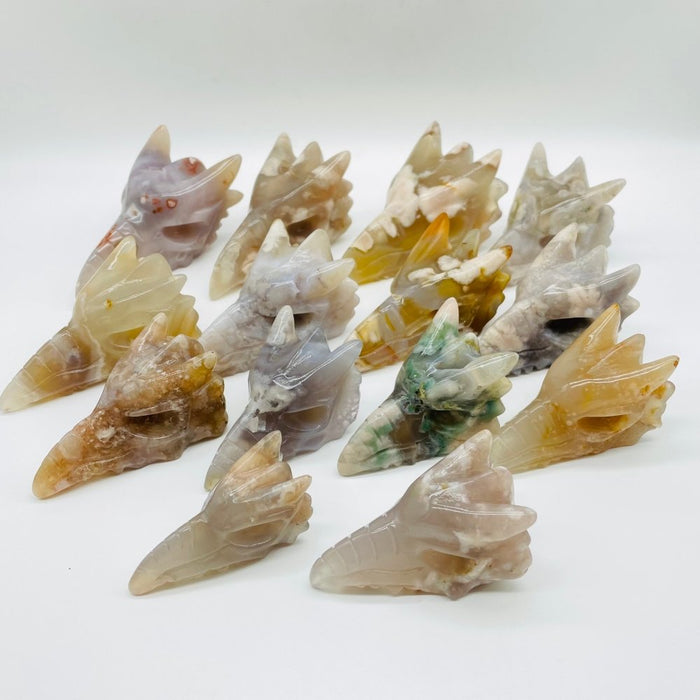 14 Pieces High Quality Sakura Flower Agate Dragon Bird Head Carving