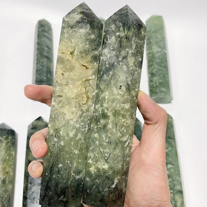 14 Pieces Large Green Prehnite Stone Tower