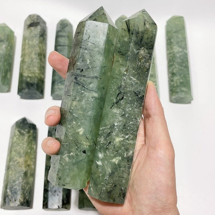14 Pieces Large Green Prehnite Stone Tower