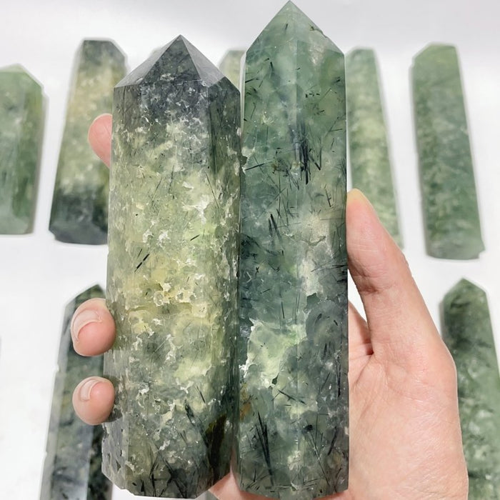14 Pieces Large Green Prehnite Stone Tower
