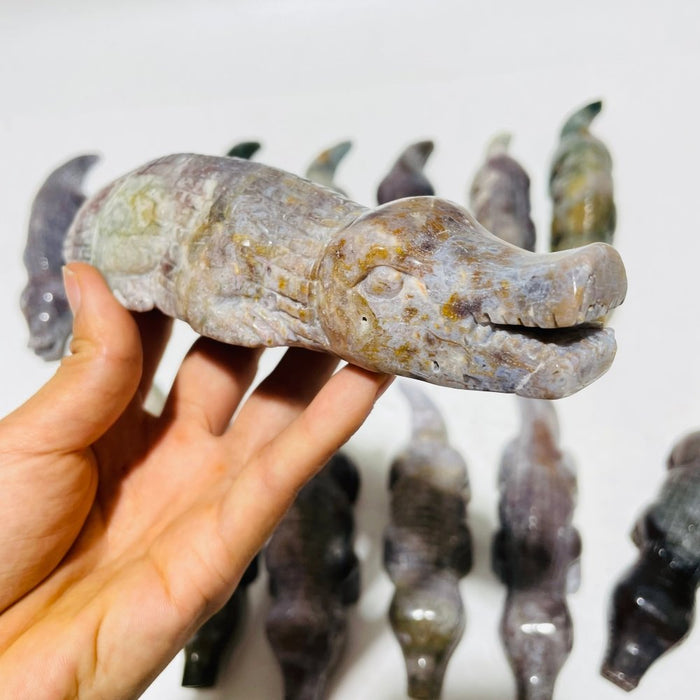 14 Pieces Ocean Jasper Crocodile Carving