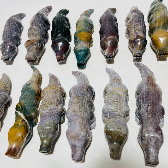 14 Pieces Ocean Jasper Crocodile Carving