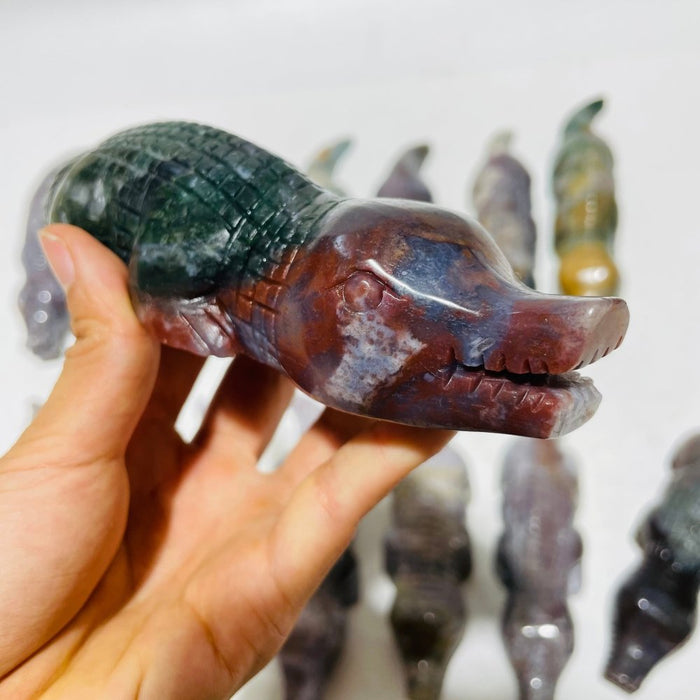 14 Pieces Ocean Jasper Crocodile Carving