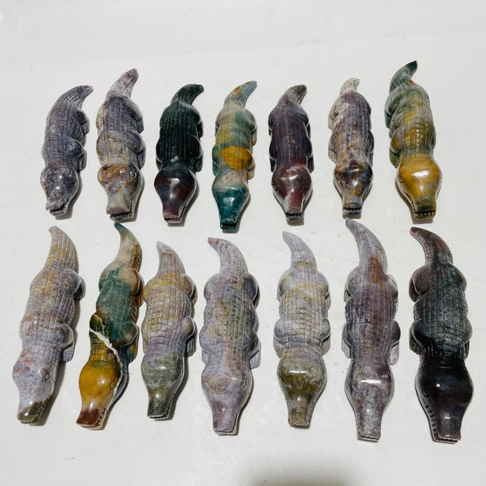 14 Pieces Ocean Jasper Crocodile Carving