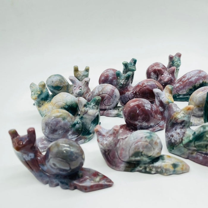 14 Pieces Ocean Jasper Snails Carving