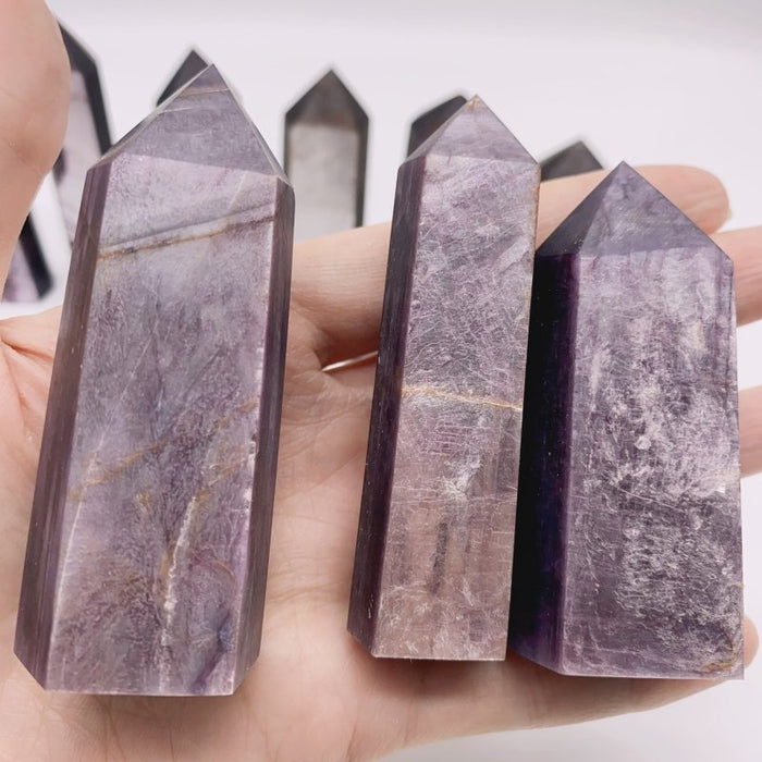 14 Pieces Purple Lepidolite Six-Sided Tower