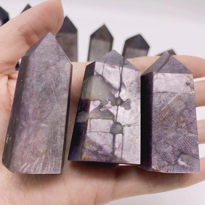 14 Pieces Purple Lepidolite Six-Sided Tower