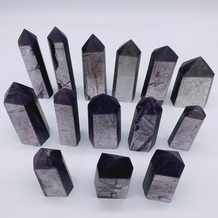14 Pieces Purple Lepidolite Six-Sided Tower