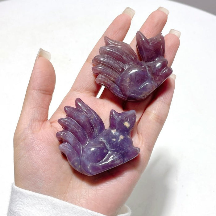 14 Pieces Purple Rose Quartz Nine-Tailed Fox Carving